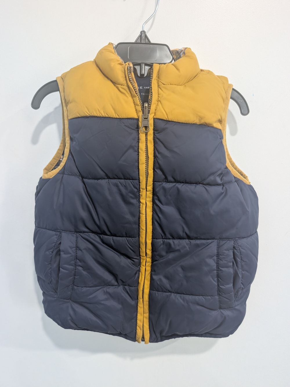 Janie and Jack Navy and Mustard Colorblock Puffer Vest Size 3/4 Boys